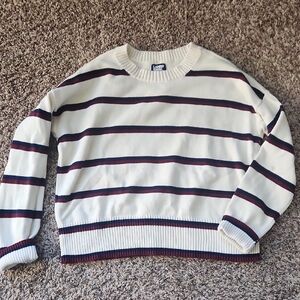 Lands End Drifter Crew Sweater Navy Stripe Small